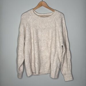 Market & Spruce Emma Novelty Stitch Chunky Crewneck Sweater in Beige Size XL
